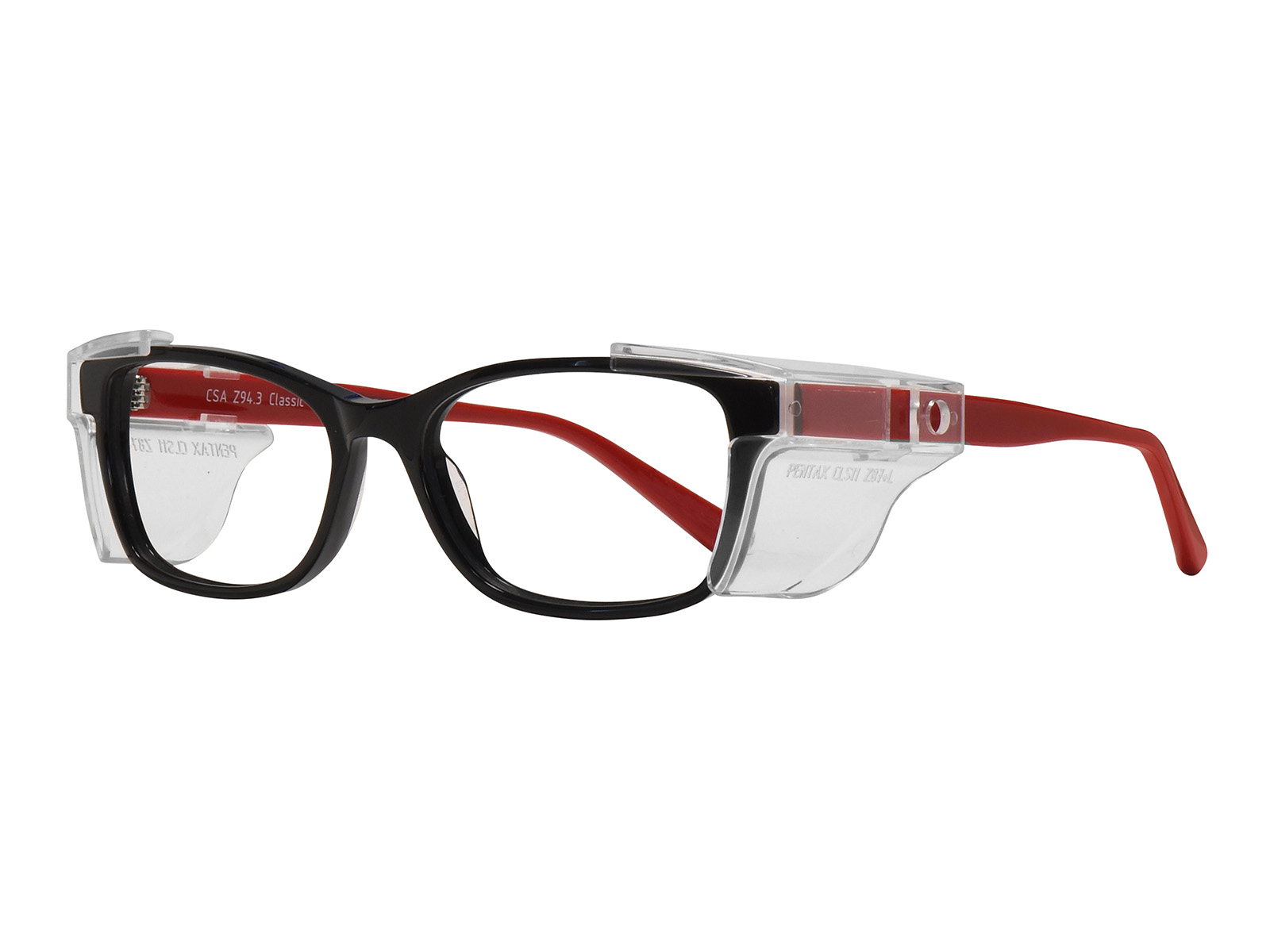 1. Classic-11-Black Front, Red Temples-Quarter