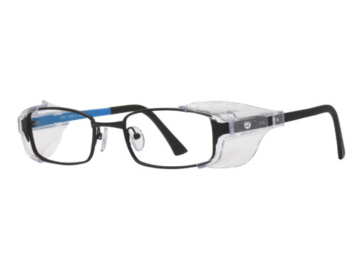 Metal Prescription Safety Glasses - Black, Blue, Quarter